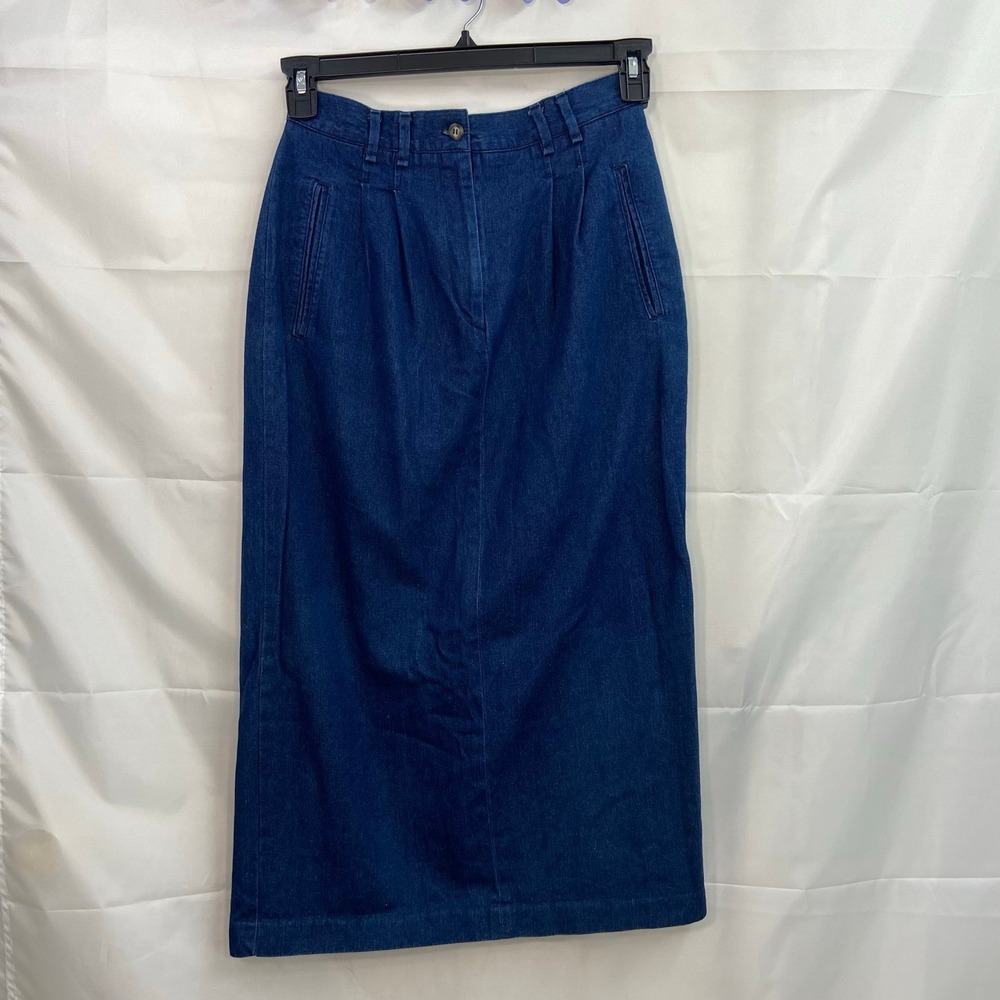 Vintage Talbots women's dark wash blue denim pleated ankle skirt cottagecore 8